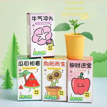 Set de plantare în cutie de tip cartoon pentru birou — observație a creșterii, semințe de flori, temperatură normală, iluminare neutră