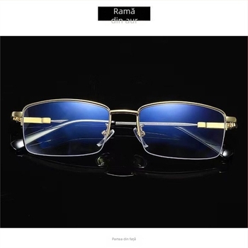 Ochelari de prezbiopie – fără ramă, formă pătrată, lentile PC, progresivi interni, anti-lumină albastră, pentru vedere de la distanță la aproape