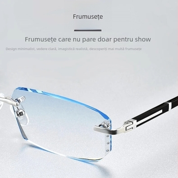 Ochelari de presbiopie pentru bărbați – fără ramă, ramă pătrată, lentile PC, protecție împotriva luminii albastre, ramă metalică