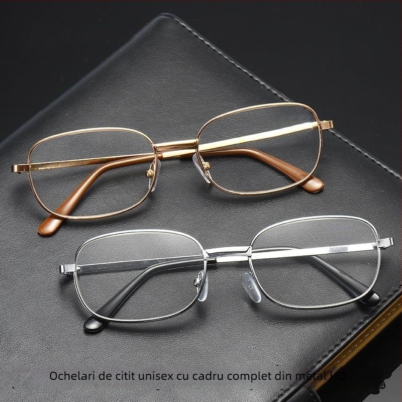 Ochelari de lectură cu ramă metalică completă, lentile din rășină, unisex, presbiopici, ramă polygonală, stil retro artistic