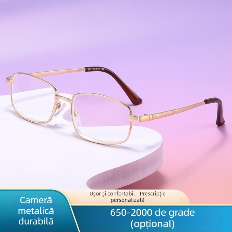 Ochelari de citit, cadru metalic complet, lentile din rășină, 650–2000D, pentru adulți