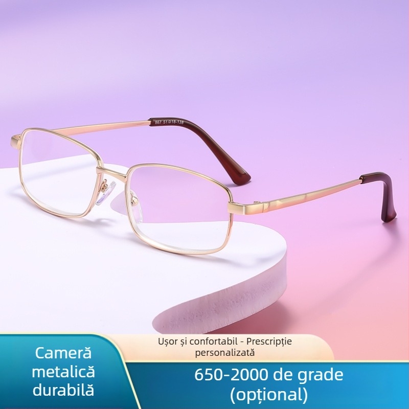 Ochelari de citit, cadru metalic complet, lentile din rășină, 650–2000D, pentru adulți