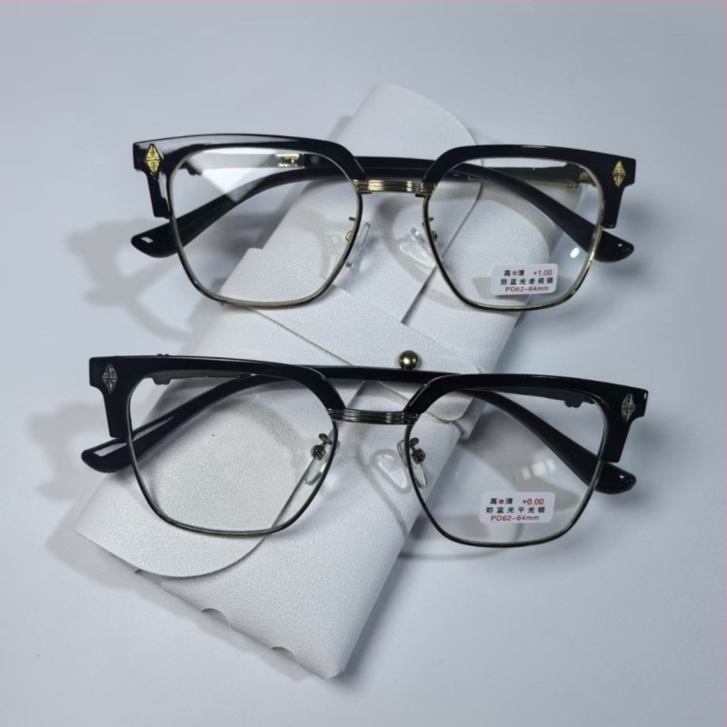 Ochelari de citit Minglan cu lentile PC anti-lumină albastră, ramă completă metal+PC, formă pătrată