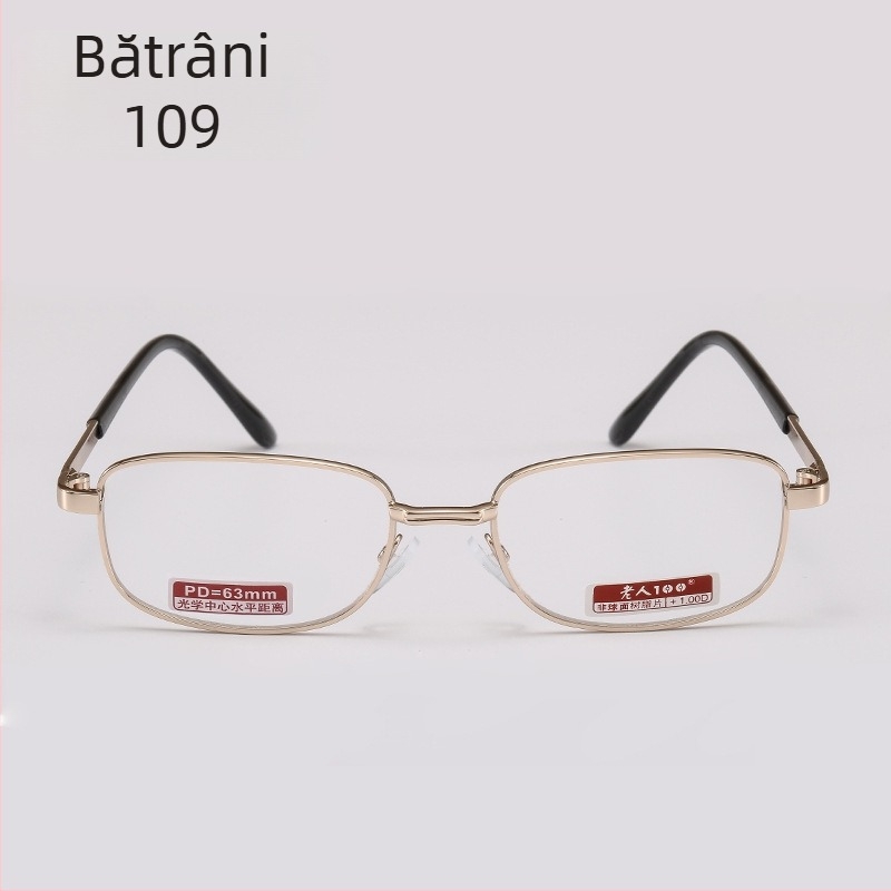 Ochelari de citit pentru persoane în vârstă, model 814, ramă metalică completă, lentile din sticlă, cu acoperire optică