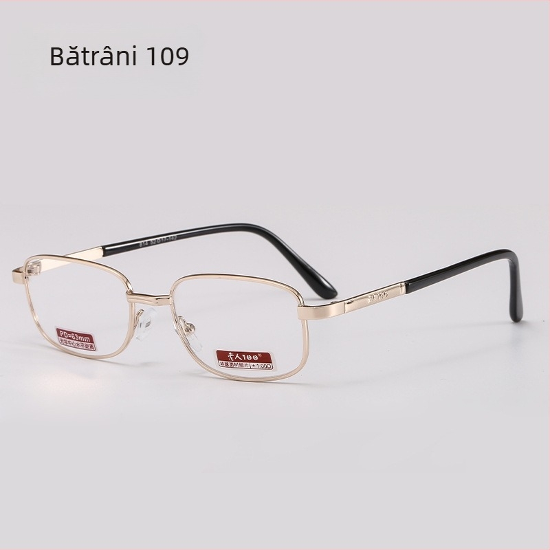 Ochelari de citit pentru persoane în vârstă, model 814, ramă metalică completă, lentile din sticlă, cu acoperire optică
