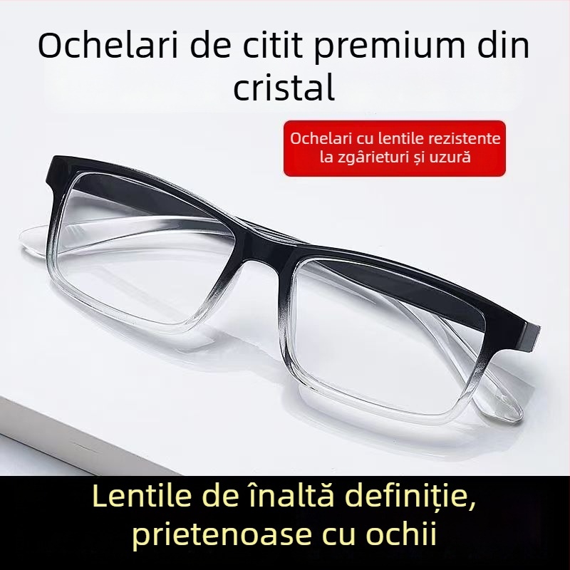 Ochelari de citit, ramă ovală, ramă completă, lentile din sticlă, ramă din plastic