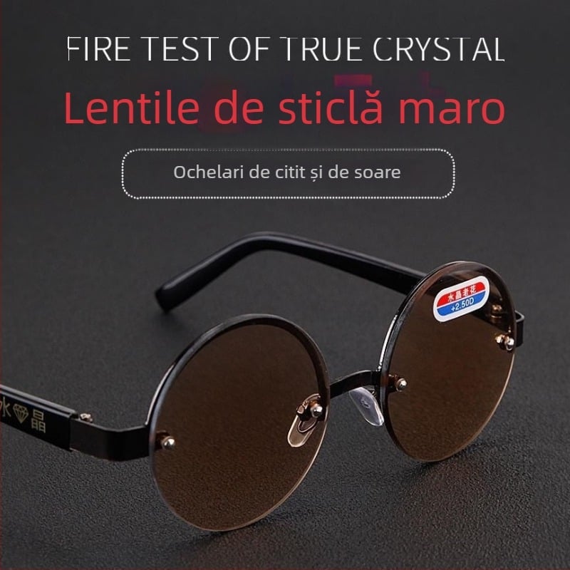 Ochelari de lectură cu rame rotunde fără ramă, lentile din rășină, multifocal pentru aproape și departe, anti-lumină albastră, stil business elegant minimalist