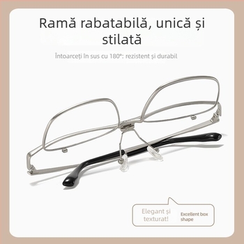 Ochelari de citit Elderly 100 cu anti-lumină albastră, lentile din rășină, 180° flip-up, ramă completă pătrată din metal, toamnă 2024
