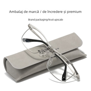 Ochelari de citit Elderly 100 cu anti-lumină albastră, lentile din rășină, 180° flip-up, ramă completă pătrată din metal, toamnă 2024