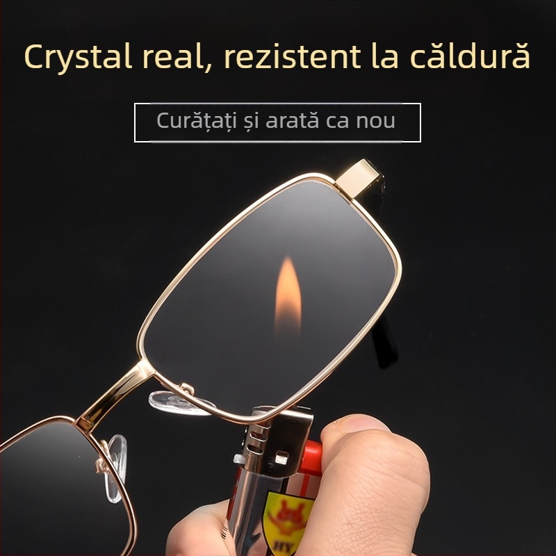 Ochelari de citit cu ramă din oțel inoxidabil, ramă completă, lentile asferice, model 6083 cristal, pentru adulți