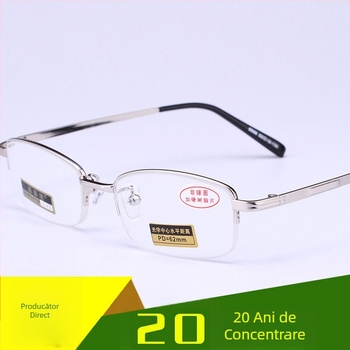 Ochelari de citit unisex, ramă metalică cu jumătate, lentile AC, stil business elegant