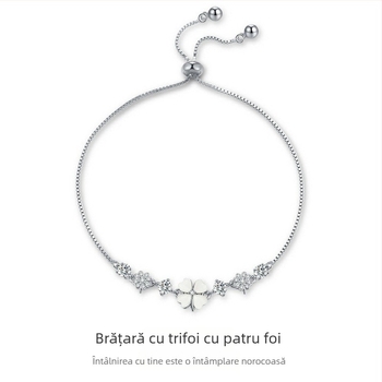 Brățară din aliaj de cupru cu piatră ochi de pisică, motif inimă în formă de trifoi cu patru foi, stil influencer feminin, reglabil