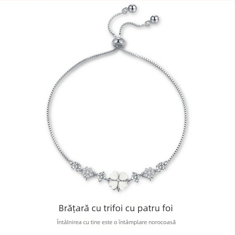 Brățară din aliaj de cupru cu piatră ochi de pisică, motif inimă în formă de trifoi cu patru foi, stil influencer feminin, reglabil