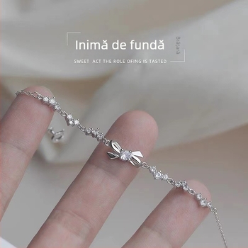 Brățară pentru femei placată cu argint 925, funda în formă de arc, cu tratament diamantat, bijuterii de modă, cadou pentru călătorii