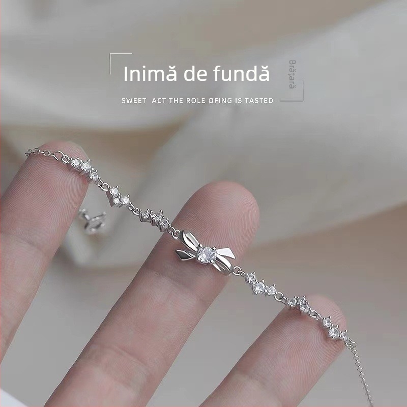 Brățară pentru femei placată cu argint 925, funda în formă de arc, cu tratament diamantat, bijuterii de modă, cadou pentru călătorii