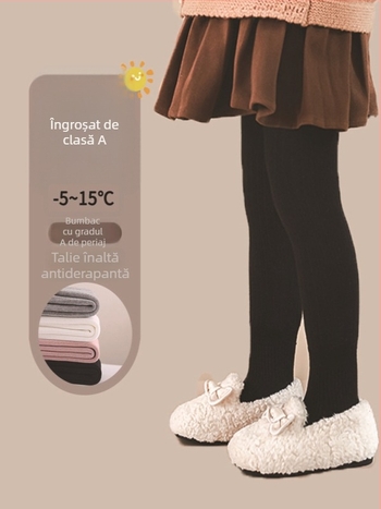 Leggings de iarnă pentru fetițe, căptușeală fleece, dungi verticale, amestec de bumbac (75,6% bumbac, 21,8% poliester, 2,6% elastan), talie medie