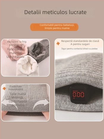 Leggings de iarnă pentru fetițe, căptușeală fleece, dungi verticale, amestec de bumbac (75,6% bumbac, 21,8% poliester, 2,6% elastan), talie medie