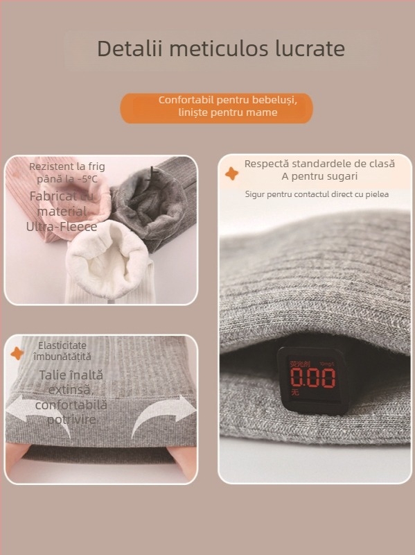 Leggings de iarnă pentru fetițe, căptușeală fleece, dungi verticale, amestec de bumbac (75,6% bumbac, 21,8% poliester, 2,6% elastan), talie medie