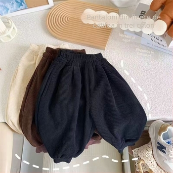 Pantaloni pentru copii din Corduroy, harém, talie medie cu elastic, peste 95% poliester, finisaj moale