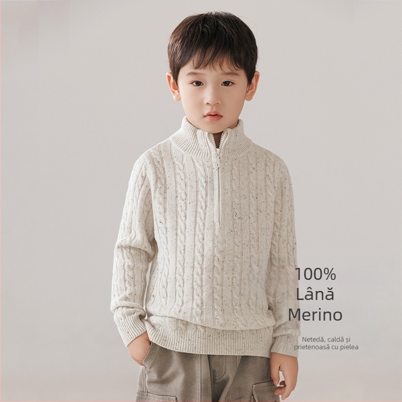 Pulover pentru copii din cașmir, gros, guler semiînalt, mâneci lungi, 8+ ani