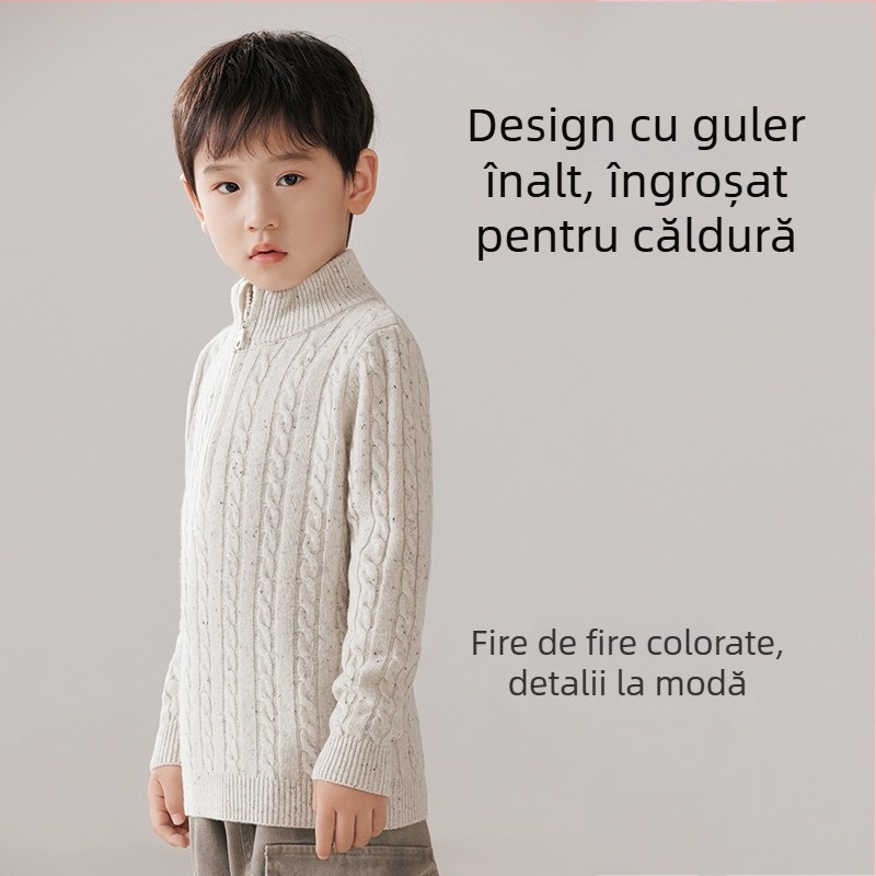 Pulover pentru copii din cașmir, gros, guler semiînalt, mâneci lungi, 8+ ani