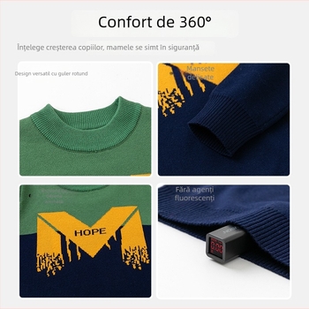 Pulover tricotat pentru copii - gros, stil coreean, cu model litere, amestec bumbac-poliester, pentru vârsta 3-8 ani