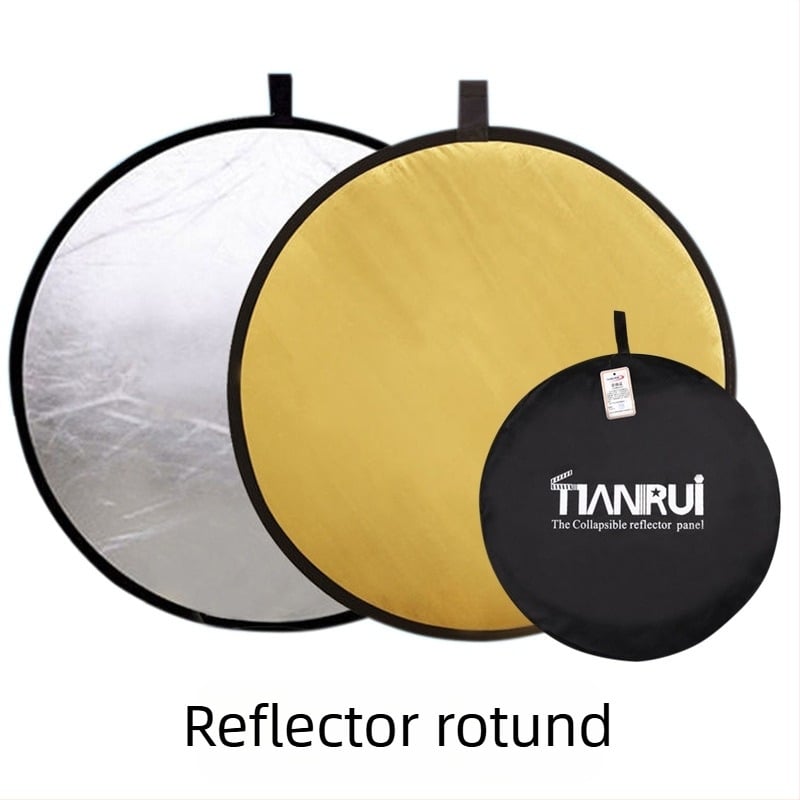 Reflector cinci în unu, cu două fețe, pliabil și portabil pentru fotografie profesională, rotund, din țesătură reflectorizantă.