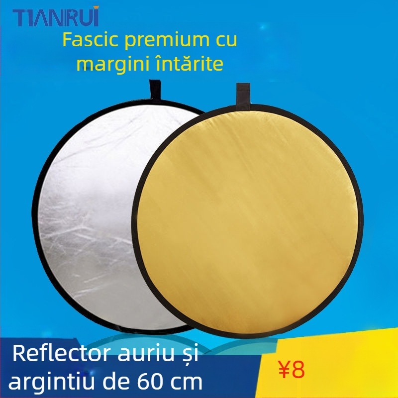Reflector cinci în unu, cu două fețe, pliabil și portabil pentru fotografie profesională, rotund, din țesătură reflectorizantă.