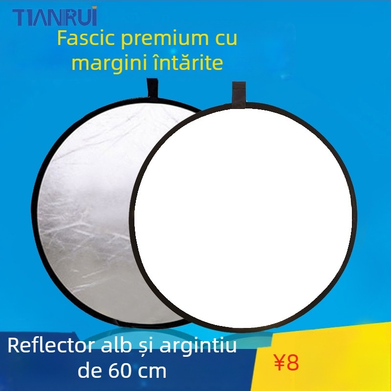 Reflector cinci în unu, cu două fețe, pliabil și portabil pentru fotografie profesională, rotund, din țesătură reflectorizantă.