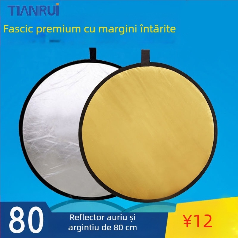 Reflector cinci în unu, cu două fețe, pliabil și portabil pentru fotografie profesională, rotund, din țesătură reflectorizantă.