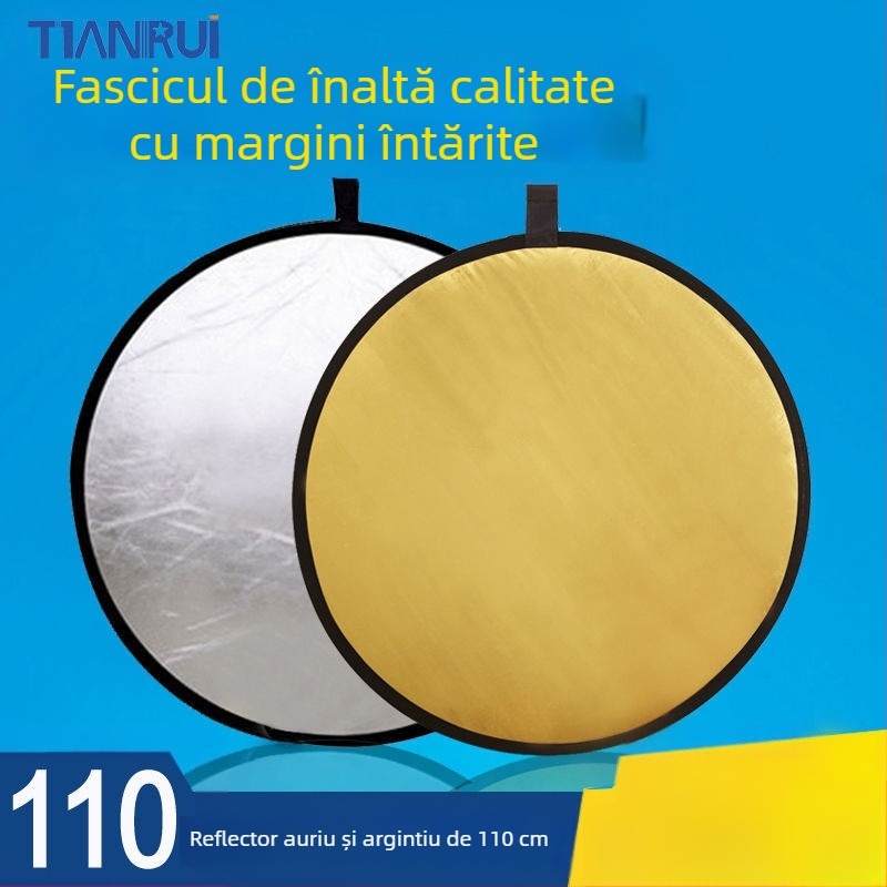 Reflector cinci în unu, cu două fețe, pliabil și portabil pentru fotografie profesională, rotund, din țesătură reflectorizantă.