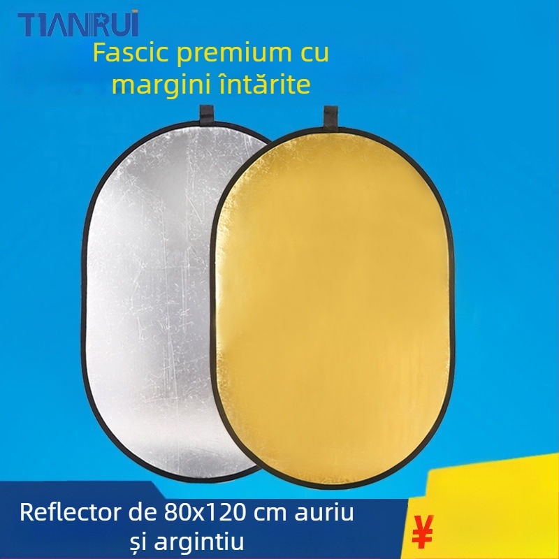 Reflector cinci în unu, cu două fețe, pliabil și portabil pentru fotografie profesională, rotund, din țesătură reflectorizantă.