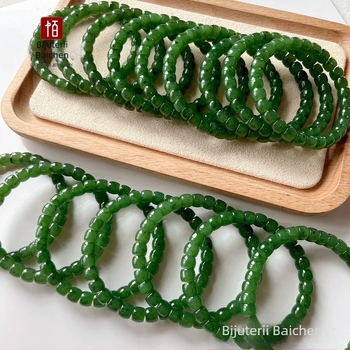 Brățară unisex din Hetian Jasper, mărgele în stil vechi, 6 mm, 33 mărgele, șlefuire și lustruire, design DIY