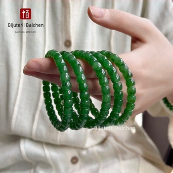 Brățară unisex din Hetian Jasper, mărgele în stil vechi, 6 mm, 33 mărgele, șlefuire și lustruire, design DIY