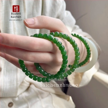 Brățară unisex din Hetian Jasper, mărgele în stil vechi, 6 mm, 33 mărgele, șlefuire și lustruire, design DIY