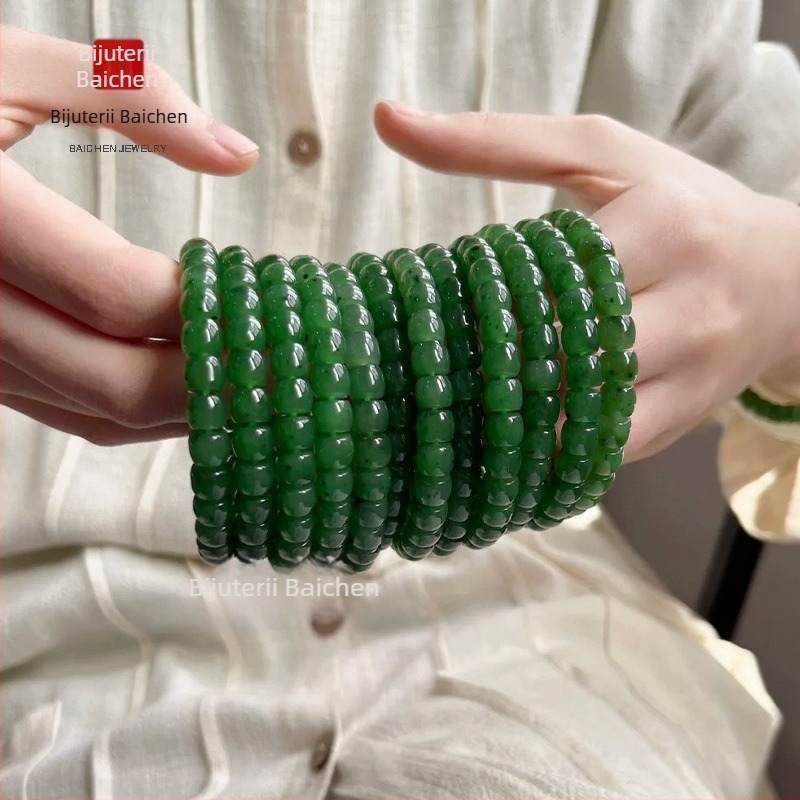 Brățară unisex din Hetian Jasper, mărgele în stil vechi, 6 mm, 33 mărgele, șlefuire și lustruire, design DIY