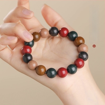 Brățară din mărgele de tămâie, unisex, cinci elemente, stil chinezesc nou, formă circulară, realizată mecanic, 19 bucăți