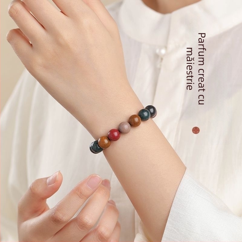 Brățară din mărgele de tămâie, unisex, cinci elemente, stil chinezesc nou, formă circulară, realizată mecanic, 19 bucăți