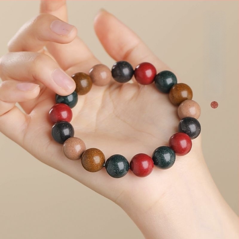 Brățară din mărgele de tămâie, unisex, cinci elemente, stil chinezesc nou, formă circulară, realizată mecanic, 19 bucăți