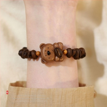 Brățară din mărgele de lemn de cafea - în formă de urs, handmade, design drăguț, unisex