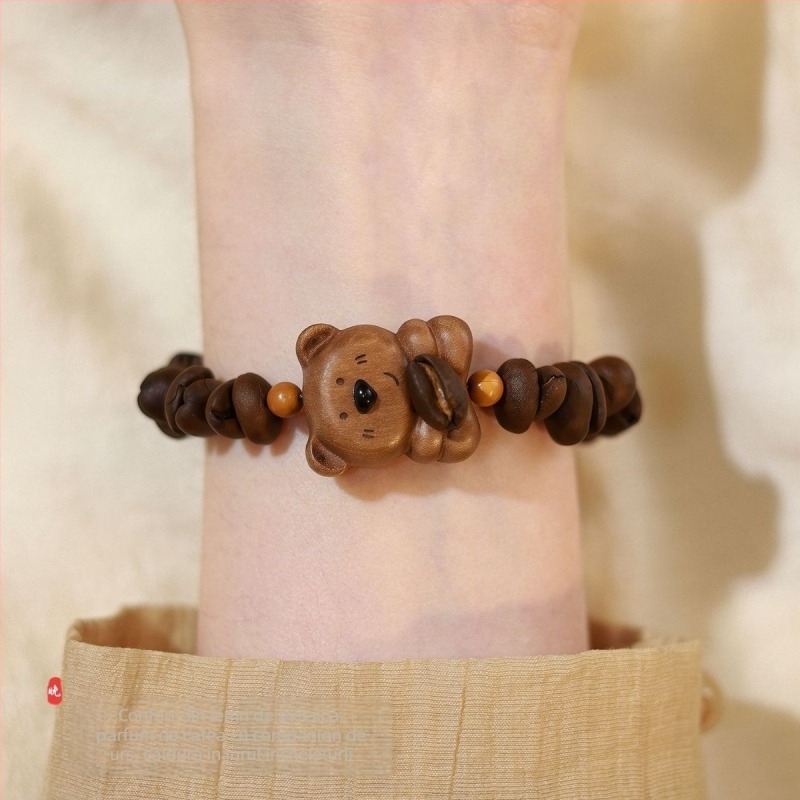 Brățară din mărgele de lemn de cafea - în formă de urs, handmade, design drăguț, unisex