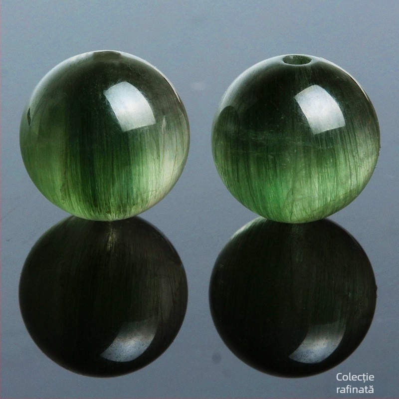 Brățară unisex din cristale, mărgele verzi Hair Crystal cu mărgele spacer, accente din blană de iepure verde