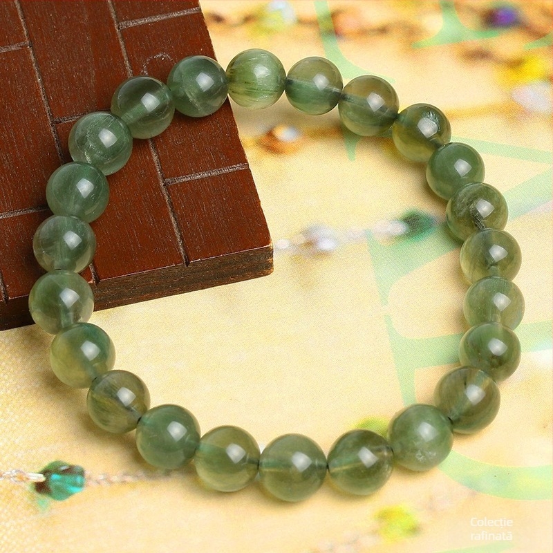 Brățară unisex din cristale, mărgele verzi Hair Crystal cu mărgele spacer, accente din blană de iepure verde