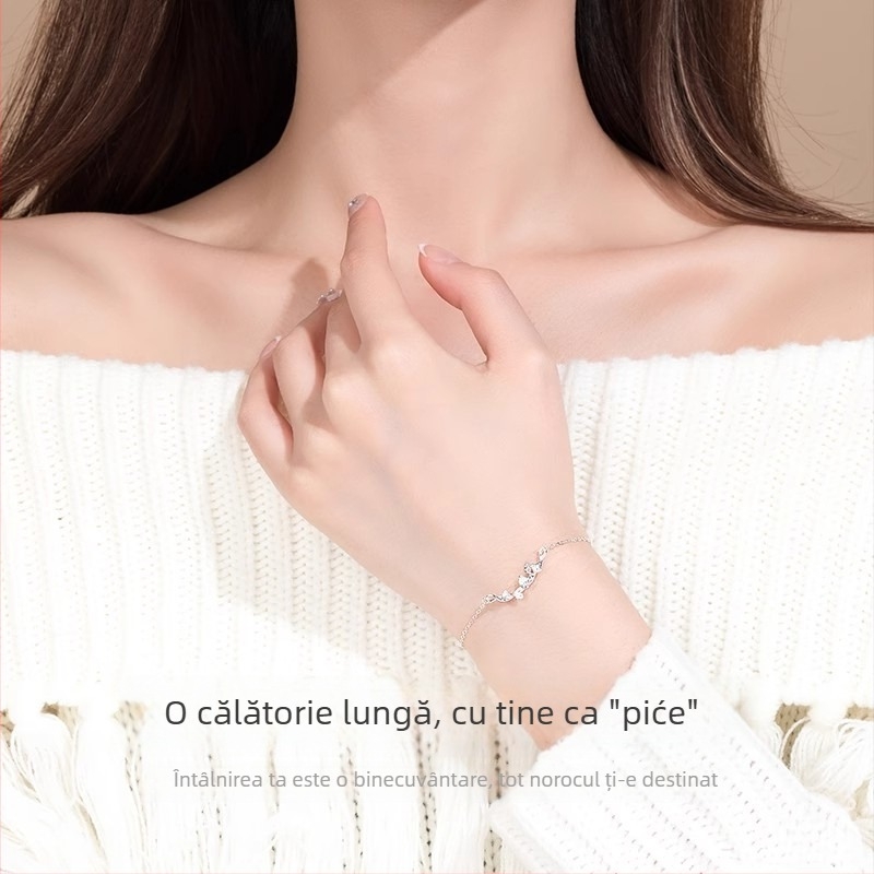 Brățară din argint cu frunză de Gingko pentru femei, argint S999 pur, model primăvară 2025, placare electroplată