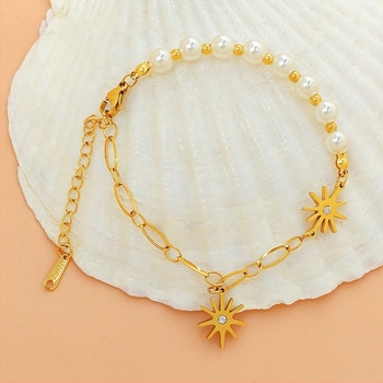 Brățară feminină cu stea și perle, cristal artificial, placare electrochimică, stil fashion pentru uz zilnic, lansare primăvara 2023