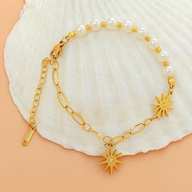 Brățară feminină cu stea și perle, cristal artificial, placare electrochimică, stil fashion pentru uz zilnic, lansare primăvara 2023