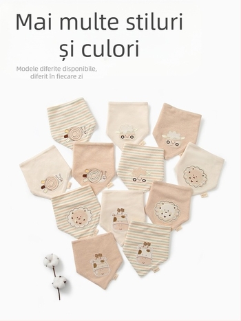 Bibs triunghi Gebornla/Song Bella, bumbac peste 95%, imprimeu cartoon, siguranță Clasa A, pentru sugari și copii 1–3 ani