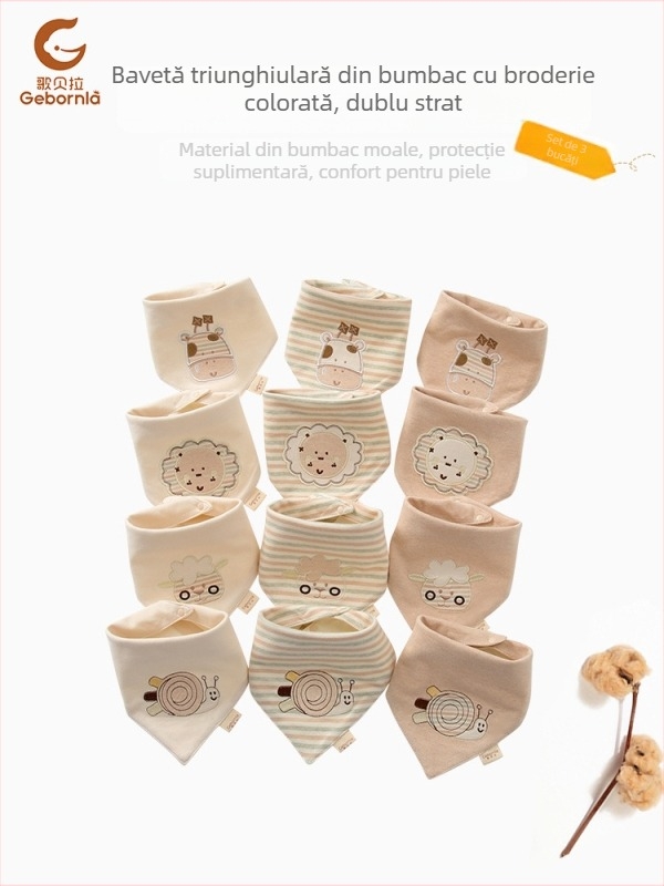 Bibs triunghi Gebornla/Song Bella, bumbac peste 95%, imprimeu cartoon, siguranță Clasa A, pentru sugari și copii 1–3 ani