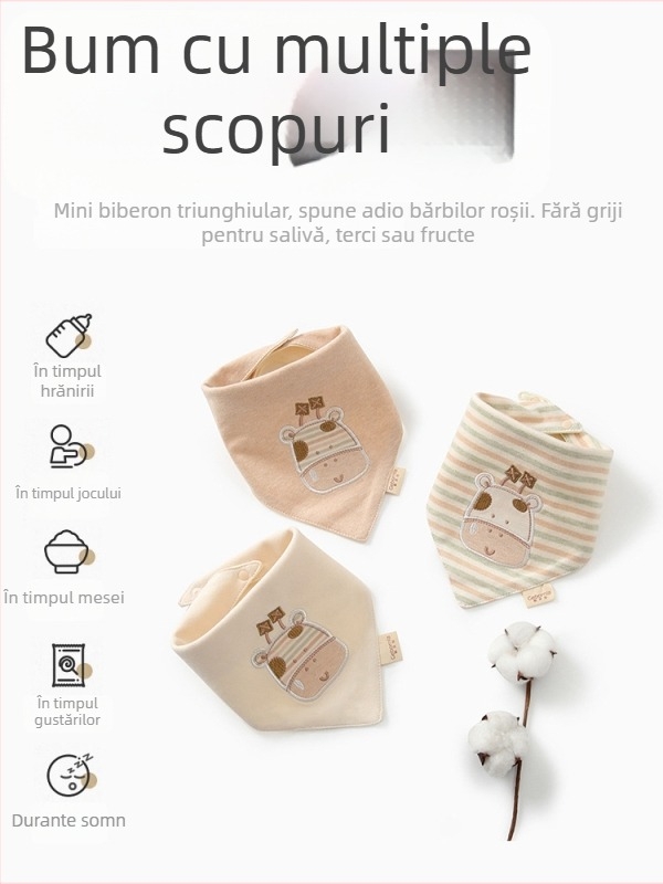 Bibs triunghi Gebornla/Song Bella, bumbac peste 95%, imprimeu cartoon, siguranță Clasa A, pentru sugari și copii 1–3 ani