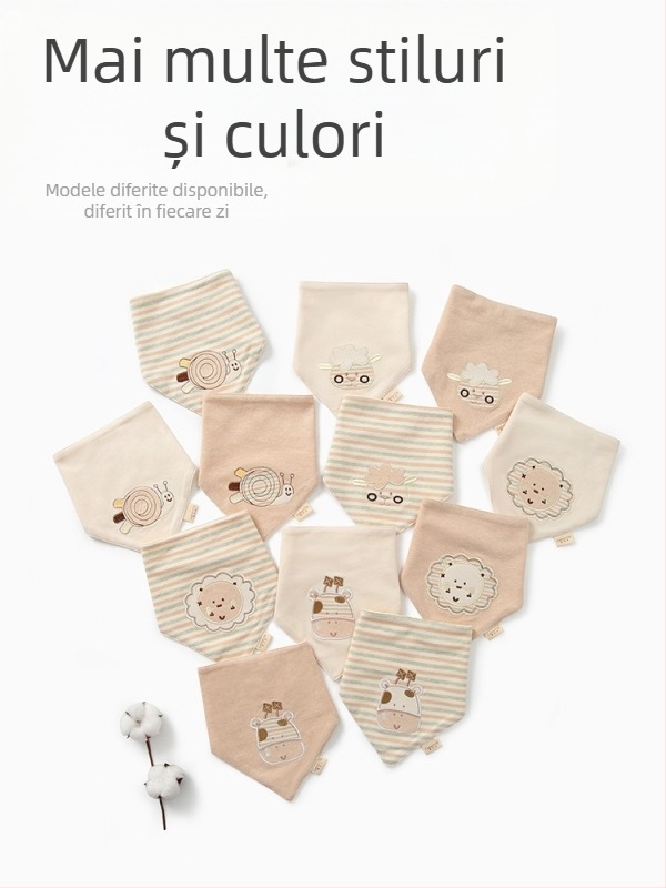 Bibs triunghi Gebornla/Song Bella, bumbac peste 95%, imprimeu cartoon, siguranță Clasa A, pentru sugari și copii 1–3 ani